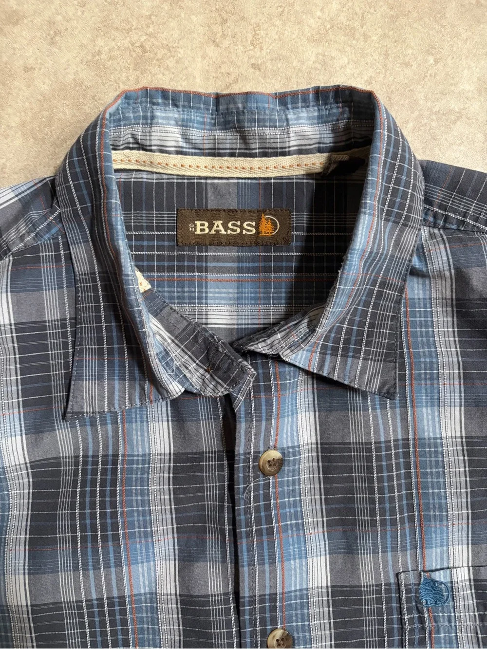 GH Bass Men Large Blue Gray Paid Short Sleeve Casual Button Down Shirt
